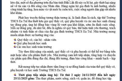 THƯ KÊU GỌI ỦNG HỘ ĐỒNG BÀO BỊ BÃO LỤT